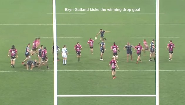 Bryn Gatland kicks the winning drop goal