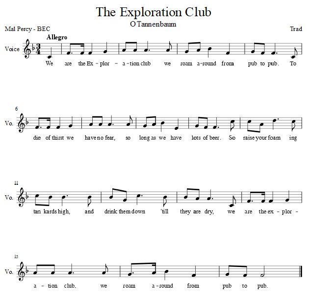 Score of The Exploration Club Song