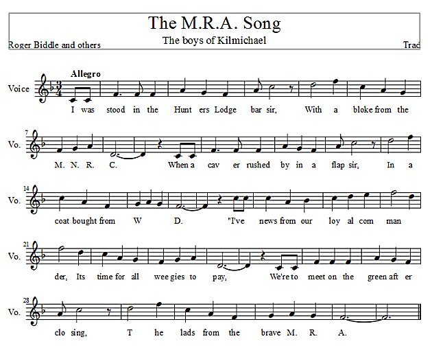 Score of the MRA song