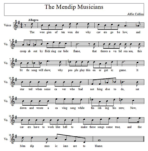 Score of the Mendip Musicians song