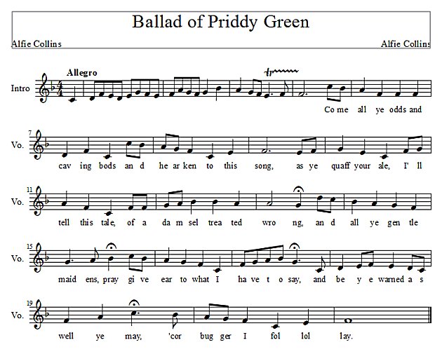Score of the Ballad of Priddy Green