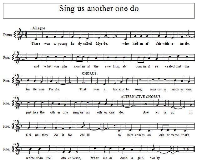 Score of Sing us another one