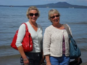 Sue and Carol with Rangitoto Island in background