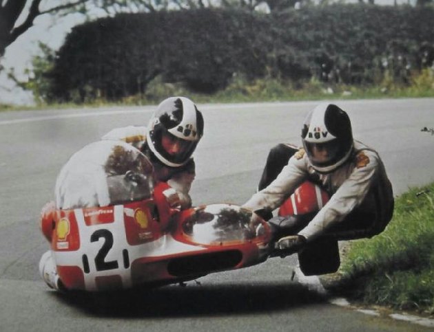 Sidecar racing in Isle of Man TT.