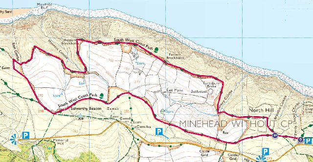 Map between Minehead and Bossington.