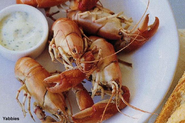 Cooked yabbies with dill mayonnaise
